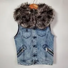 DIESEL ディーゼル メンズ ベスト デニム ファー おしゃれ 個性派 青