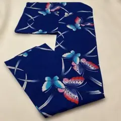 綿コーマ　紺色　蝶　夏草
