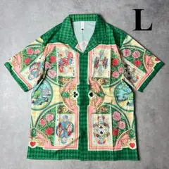 ✅新品　柄シャツ　半袖　総柄　バロック　トランプ　セットアップ　グリーン　L