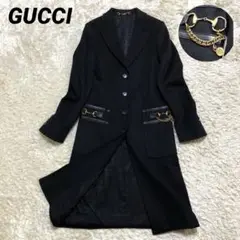 【美品】GUCCI チェスターコート ホースビット 装飾金具 黒色 着丈100