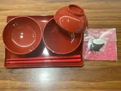 【新品未使用】お食い初め 食器 赤 朱塗り 漆器 2セット 双子