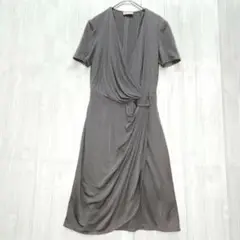 DHELA Vネックドレープ ラップロングワンピース　グレー