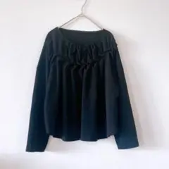 極美品 siv PURE 長袖カットソー 黒 M 胸元ギャザー オフィス4637