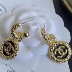 A669 CHANEL ヴィンテージ チャーム 揺れるピアス ココマーク