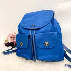 【美品】 コーチ リュック ブルー ナイロン レザー