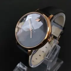 極美品【稼働品】スワロフスキー ブラック ゴールド レディース時計 クオーツ