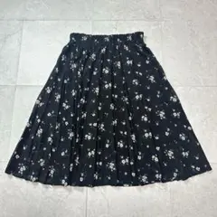 【アースミュージック&エコロジー】プリーツスカート 花柄 ウエストゴム 黒系 F