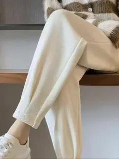 リブ編み　ストレートパンツ