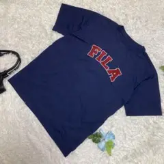 極美品　FILA フィラ　半袖Tシャツ　ネイビー　センターロゴ　ポリエステル　L