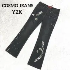 ✨Y2K✨ COSMO JEANS フレアデニム 花柄 ラインストーン