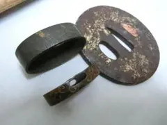 刀装具 柄 塚 鍔 象嵌細工 縁頭 笹に鳥・50・小道具◆拵え 鍔 陣笠 指揮刀