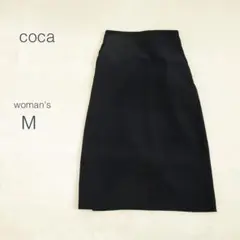 coca コカ ロングタイトスカート 綺麗め 紺 ウエストゴム【M】スリット