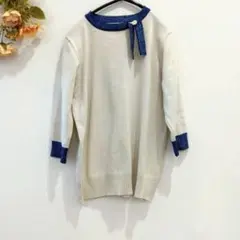 ★ヴィンテージ★バイカラートップス【F】ニット 首パール お洒落 伸縮 トップス
