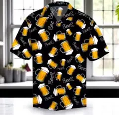 【BEER愛、爆発】ビアジョッキ総柄シャツ（半袖）