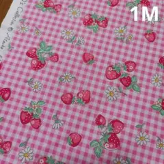 松山敦子 生地 ギンガムストロベリー　1M　ピンク 30's いちご柄チェック