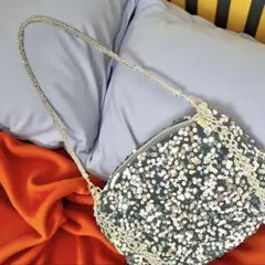 ショルダーバックハンドバック 黒×シルバー スパンコール 2WAY キラキラ