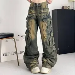 デニム カーゴパンツ ストリート ヒップホップ ワーク ゆったり ポケット