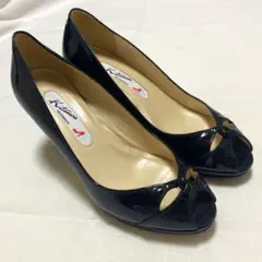 美品Kitamura パンプス　オープントゥ　ブラック22センチ