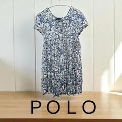 『美品』POLO 花柄 ブルー半袖チュニック