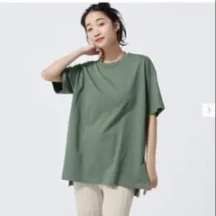 GU サイド スリット オーバーサイズ Tシャツ オリーブ