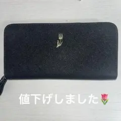ブラック 長財布 花の刺繍