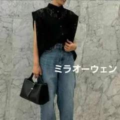 ミラオーウェン レース肩タックフレンチスリーブ ブラウス ブラック
