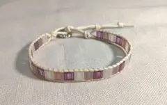 【6】ラップブレスレット　ティラビーズ　パープル系　ハンドメイド