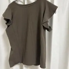 フリル袖ブラウン半袖トップス Lサイズ　カーキ