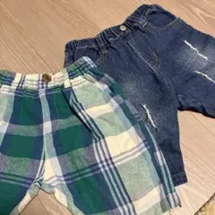 チェック柄とデニムの半ズボンセット　90