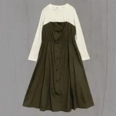 a.i.n 異素材ドッキング マタニティロングワンピース　【美品】　白　カーキ