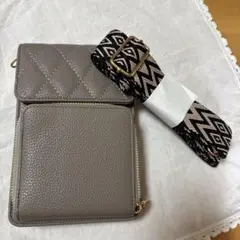 グレー スマホショルダーバッグ キルティング