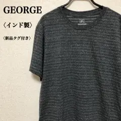 【新品未使用】ジョージ Tシャツ メンズM チャコールグレー ドットライン柄☆