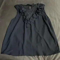 ZARA BASIC ネイビー フリル ノースリーブ M