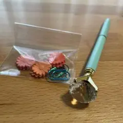 水色のダイヤモンドペンと花型クリップセット