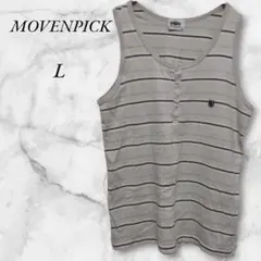 MOVENPICK　タンクトップ　細ボーダー　メンズ　L　ライトグレー　ブラック