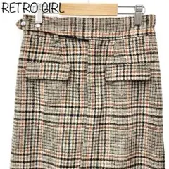 【RETRO GIRL】チェック柄タイトスカート　ブラウン