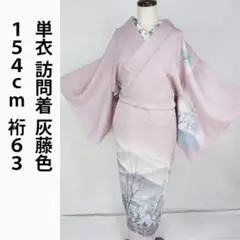 着用少ない！単衣＊灰藤色＊風景柄＊訪問着＊背中心伏せ布地に保存ジミ＊１５４ｃｍ