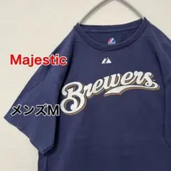 KB3【US輸入】Majestic　Tシャツ【メンズM】ネイビー　Brewers
