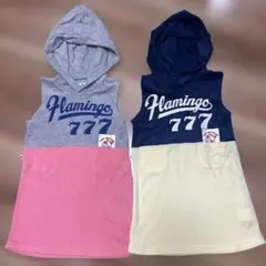 未使用ロデオクラウンズkidsフード付ノースリーブワンピース 2点ピンクイエロー