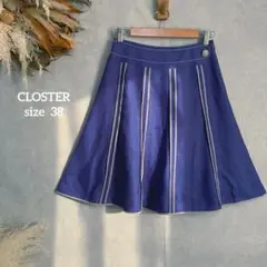 CLOSTER フレアスカート ネイビー ひざ丈 ストライプ Mサイズ 1441