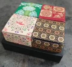 和柄プリント　正方形箱　小物入れBOX