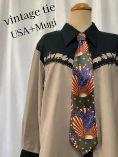 ◉昭和レトロネクタイUSA星条旗麦モチーフ◉モッズユニセックスvintage美品