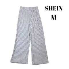 【シーイン】リブワイドパンツ (M) 薄手 グレー 楽チン ゆったり 部屋着