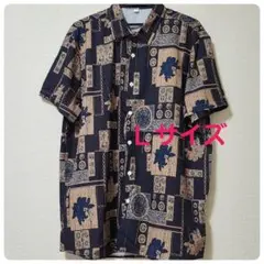 【新品・未使用】総柄シャツ　半袖　メンズ　Ｌサイズ　幾何学模様　カジュアル