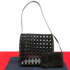 極 美品 ポーチ付き プラダ カットワーク レザー トートバッグ ハンドバッグ