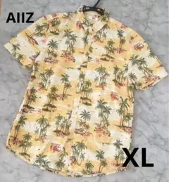 AIIZ メンズ アロハシャツ ハワイアン ヤシの木 イエロー 黄色 XL