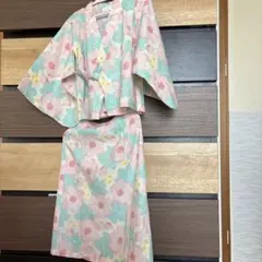combi mini 浴衣110㎝ 水色　お花柄