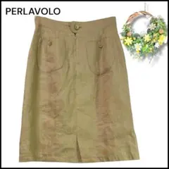 PERLAVOLO タイト スカート ひざ丈 38 ベージュ オールシーズン 麻