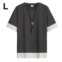 tシャツ メンズ 半袖 重ね着風夏服 綿 柔らかい L