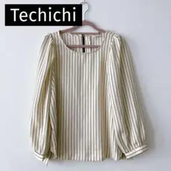【美品】Techichi テチチ　七分袖パフスリーブブラウス　ストライプ　オフ白